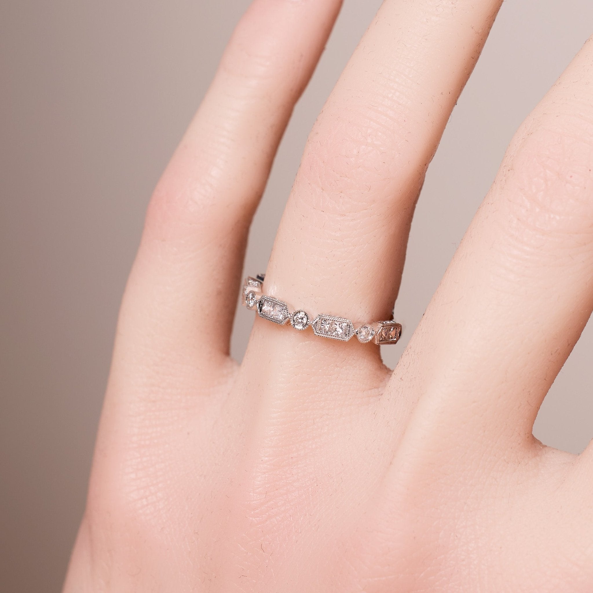 Multi - Diamond Vintage - Style Stackable Band - Jewelry And Store