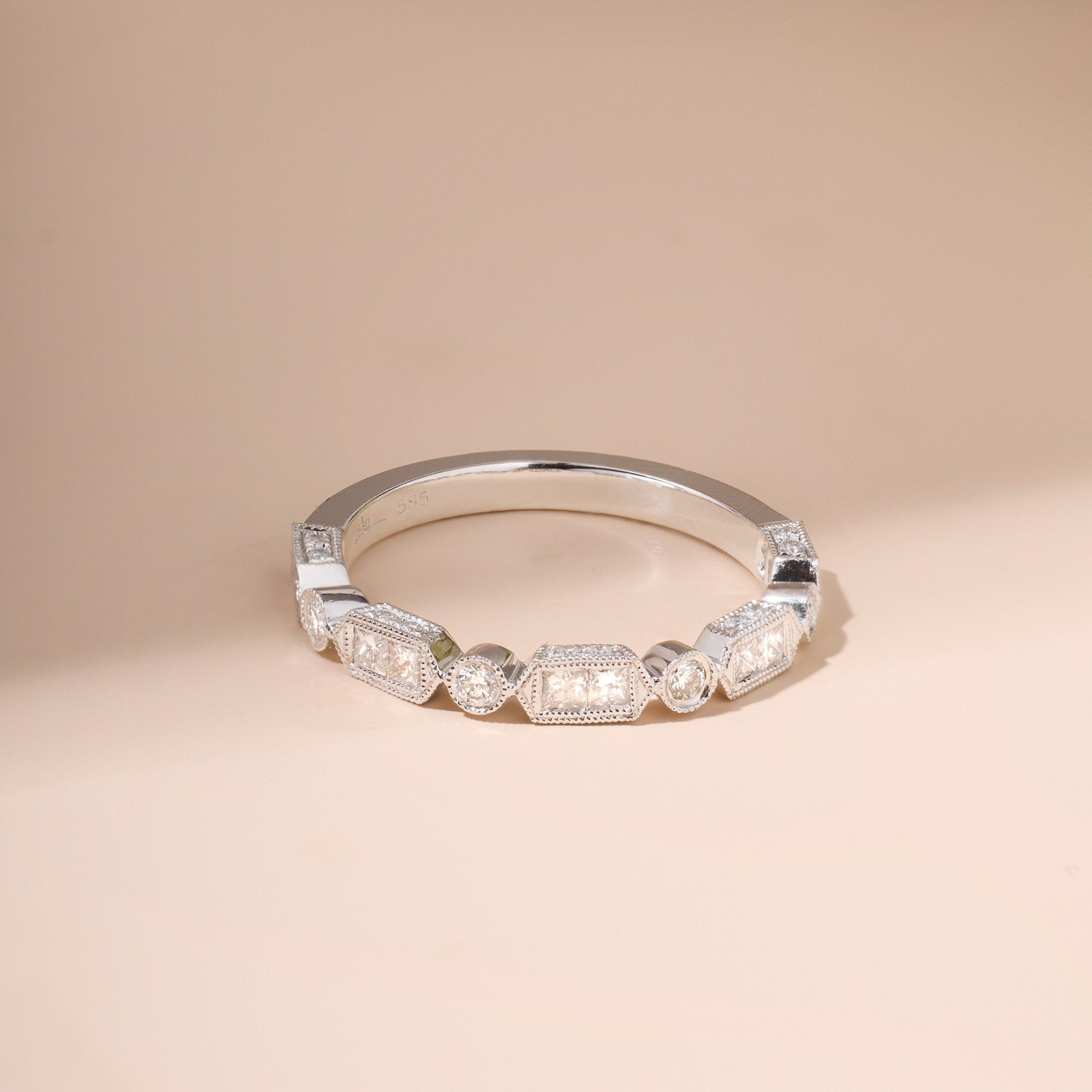 Multi - Diamond Vintage - Style Stackable Band - Jewelry And Store