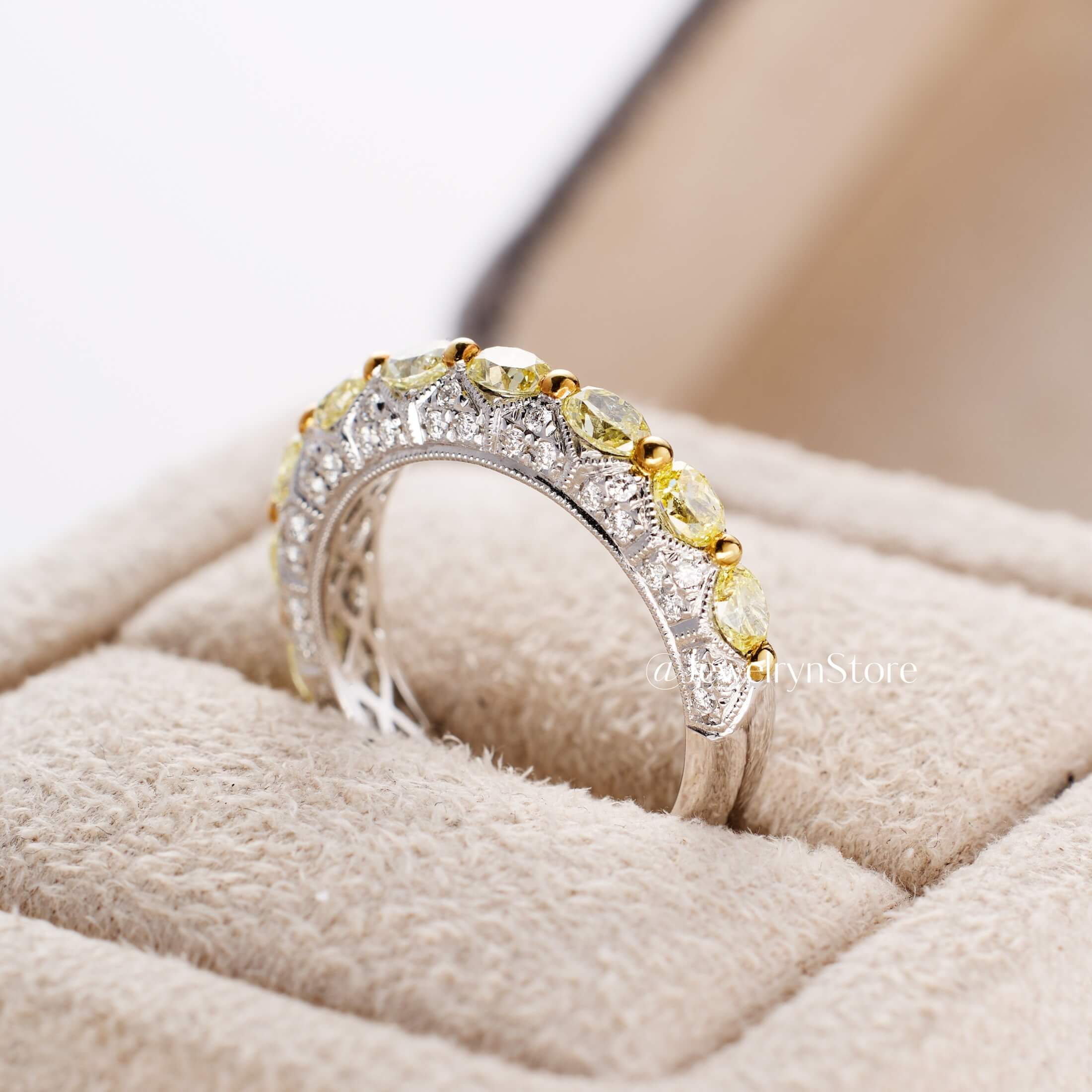 18K Gold Vintage-Inspired Stackable Ring with Natural Yellow Diamond from JewelryandStore