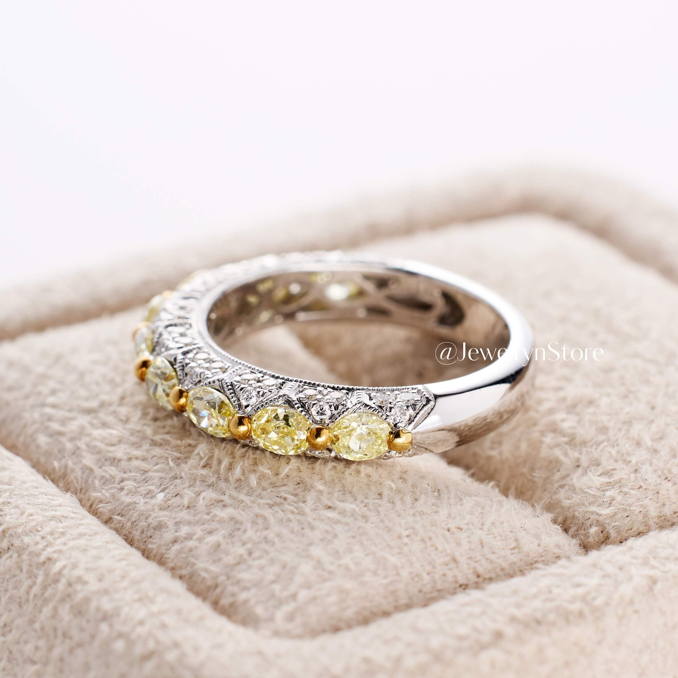 18K Gold Vintage-Inspired Stackable Ring with Natural Yellow Diamond from JewelryandStore