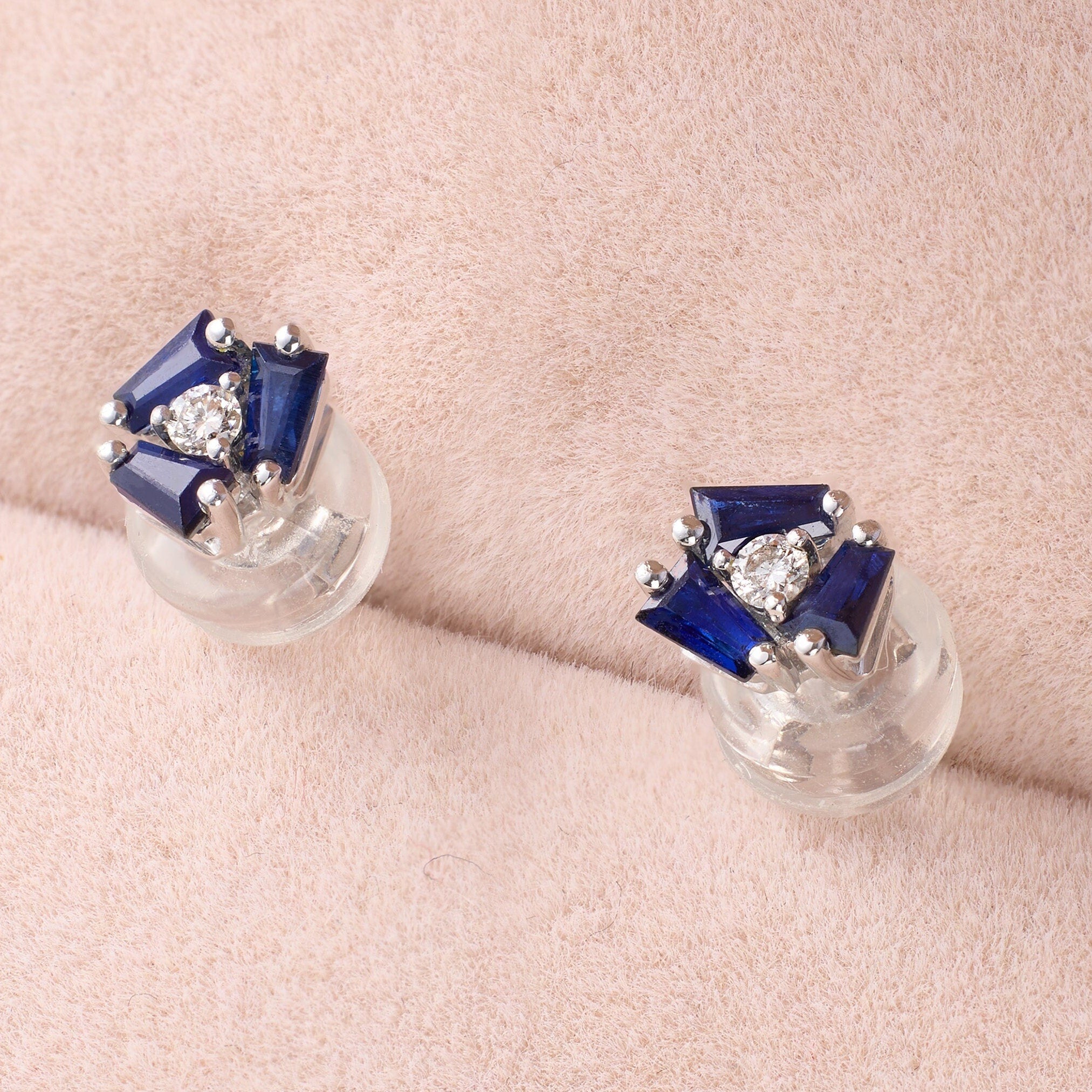 Cluster Earring Studs with Natural Diamonds & Ruby - Jewelry And Store