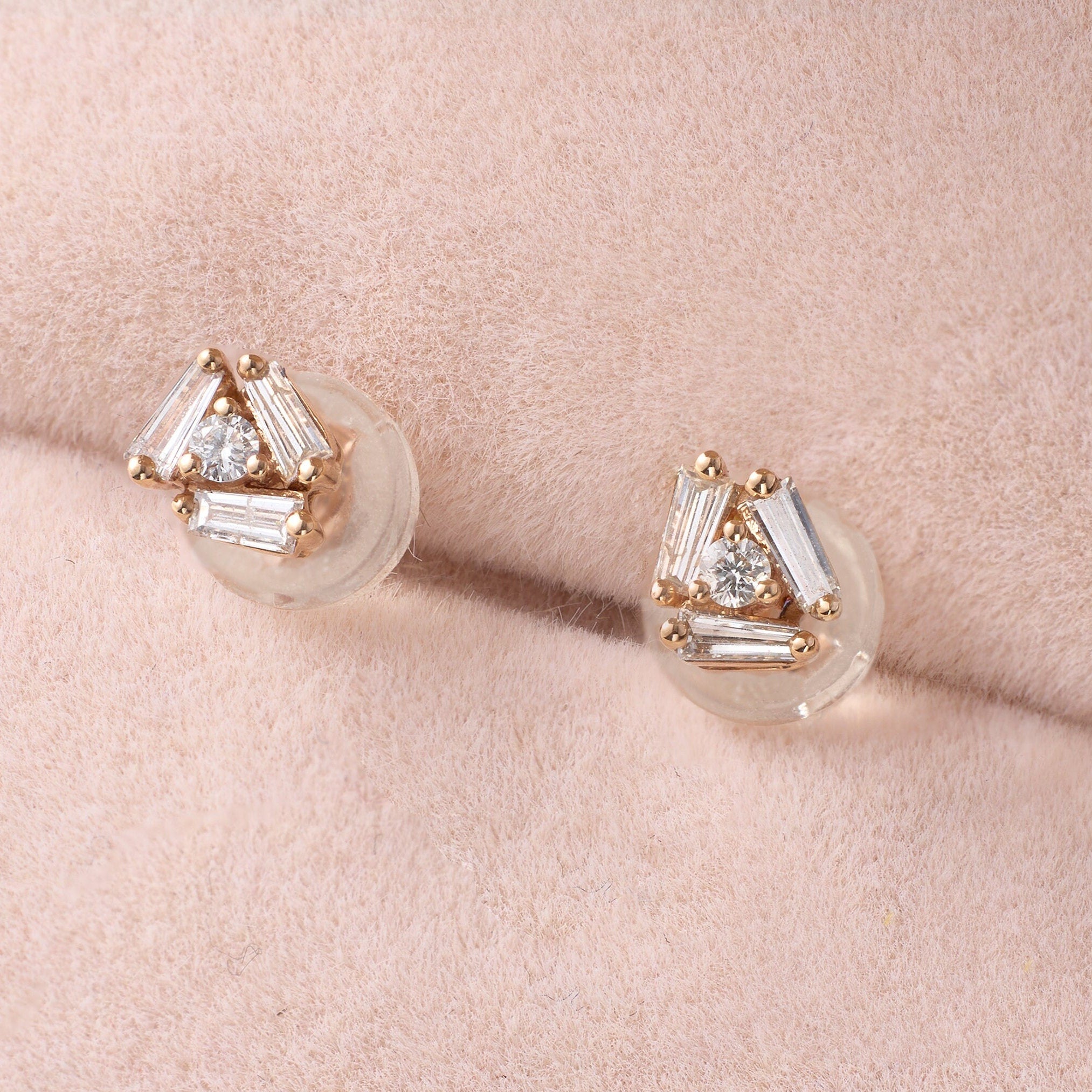 Cluster Earring Studs with Natural Diamonds & Ruby - Jewelry And Store