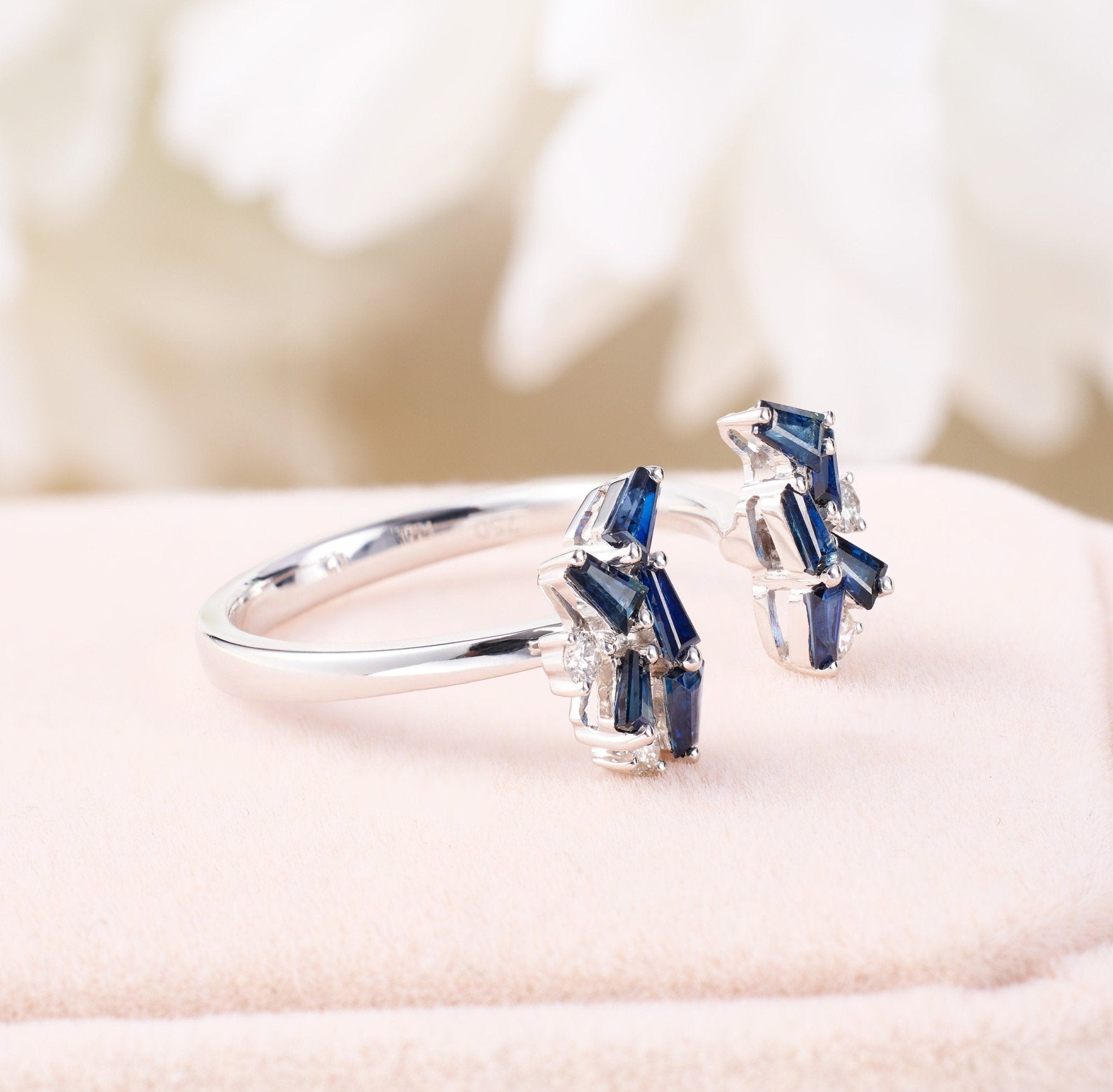 Blue Sapphire & Diamond Open Ring - Jewelry And Store
