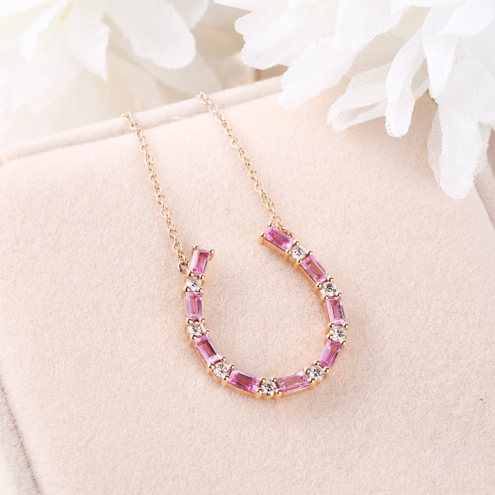 Diamond & Sapphire Horseshoe Necklace in 18K Gold - Jewelry And Store