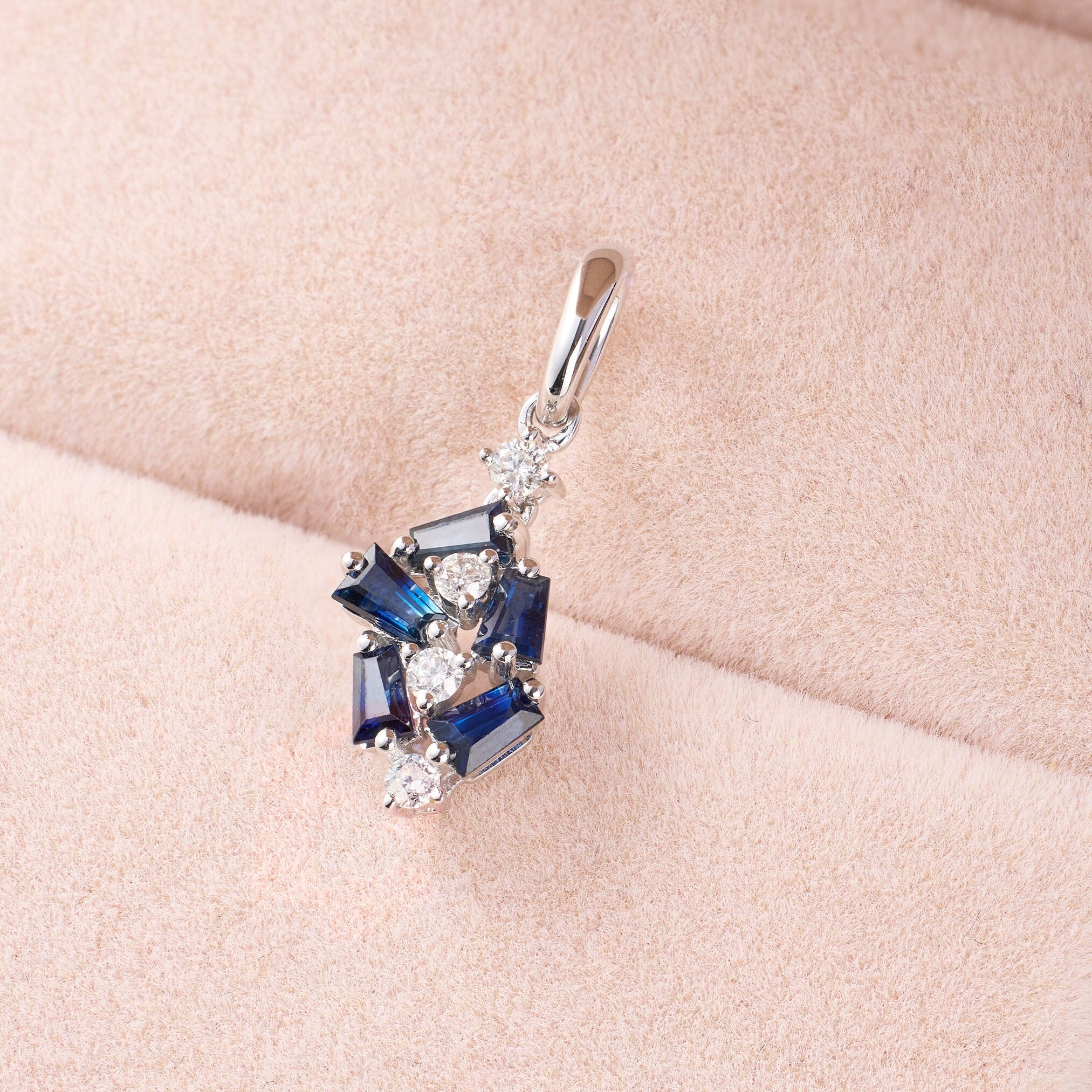Cluster Pendant with Diamonds & Sapphires - Jewelry And Store