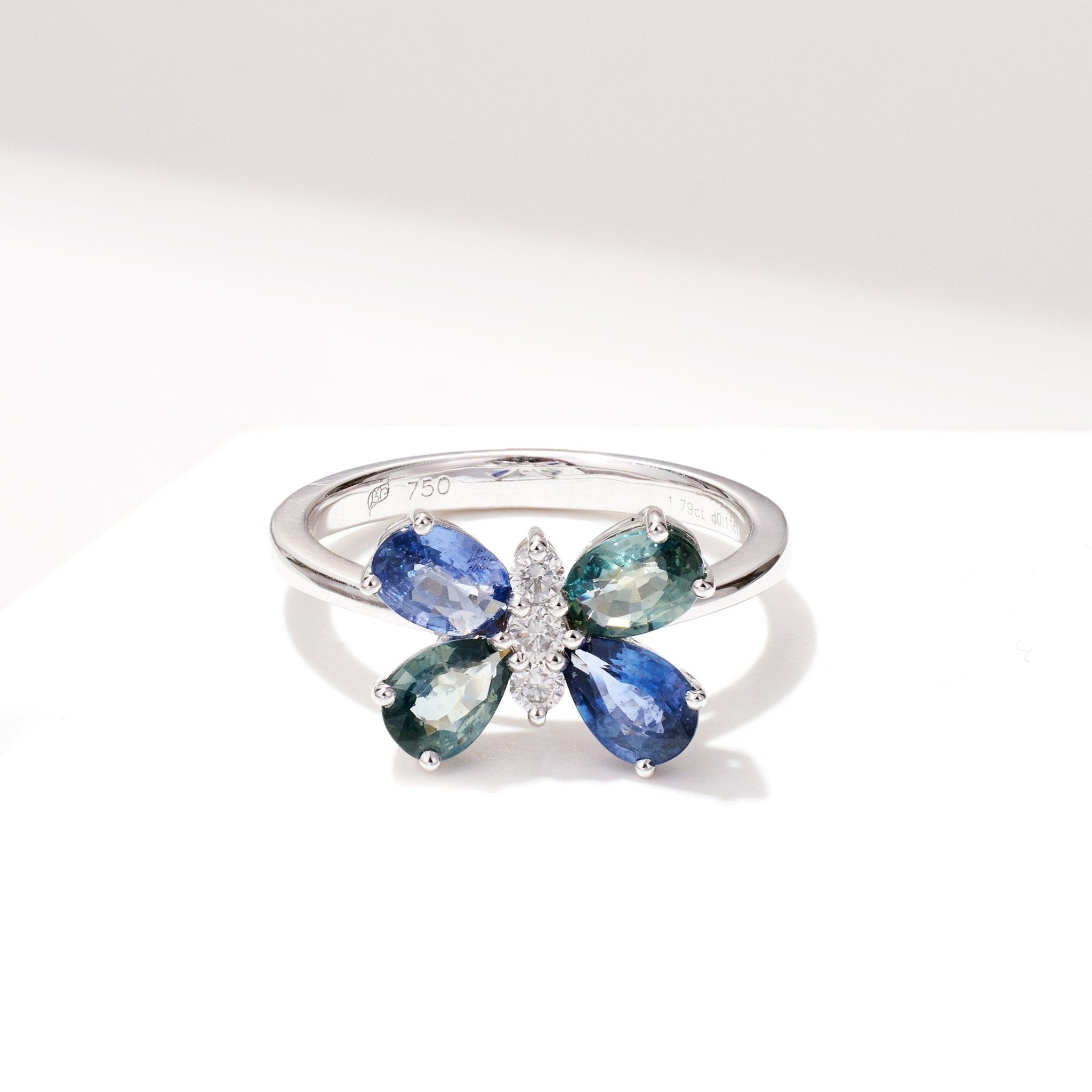 Multi - Colored Sapphire & Diamond Butterfly Ring - Jewelry And Store