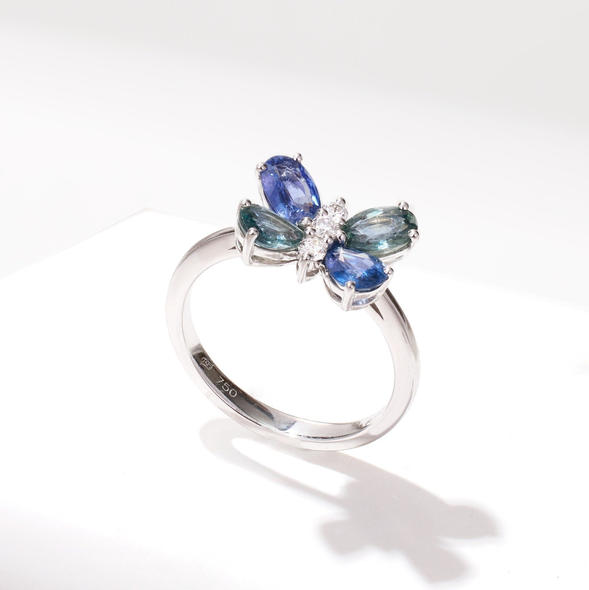 Multi - Colored Sapphire & Diamond Butterfly Ring - Jewelry And Store