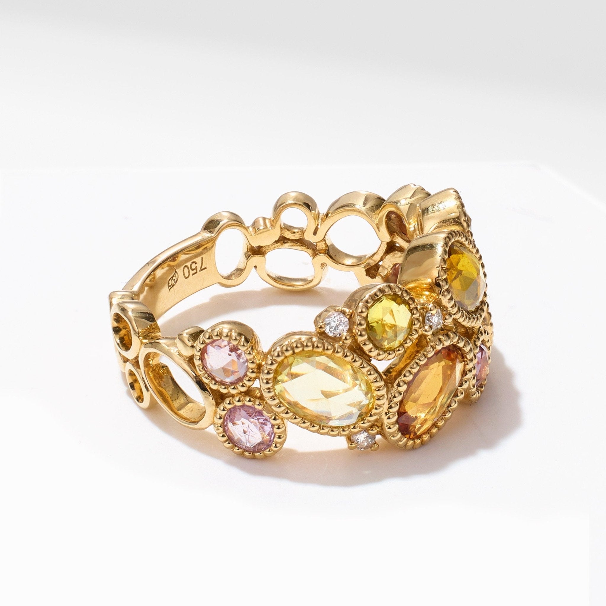 Victorian - Style Statement Ring with Diamonds & Fancy Sapphires - Jewelry And Store