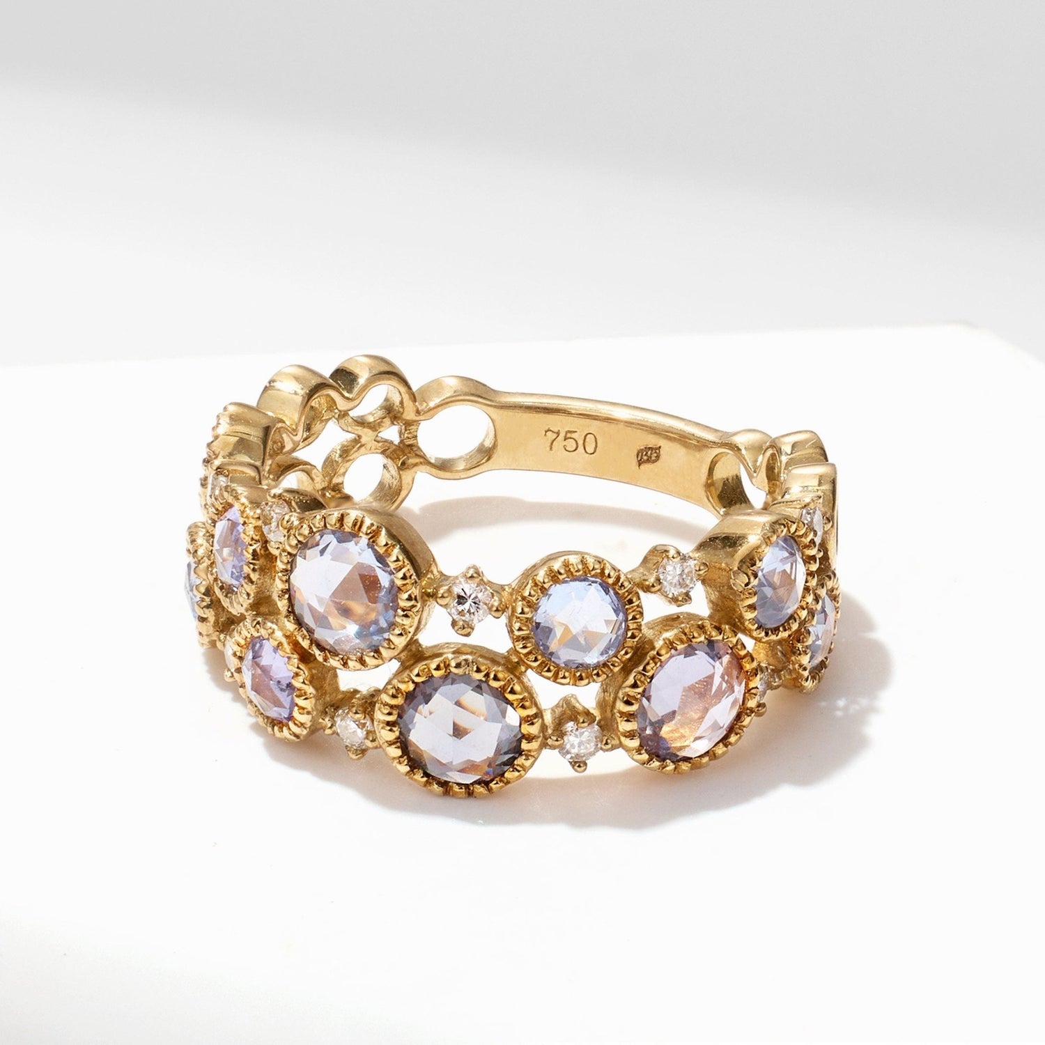 Victorian - Style Statement Ring with Diamonds & Multi - Colored Sapphires - Jewelry And Store