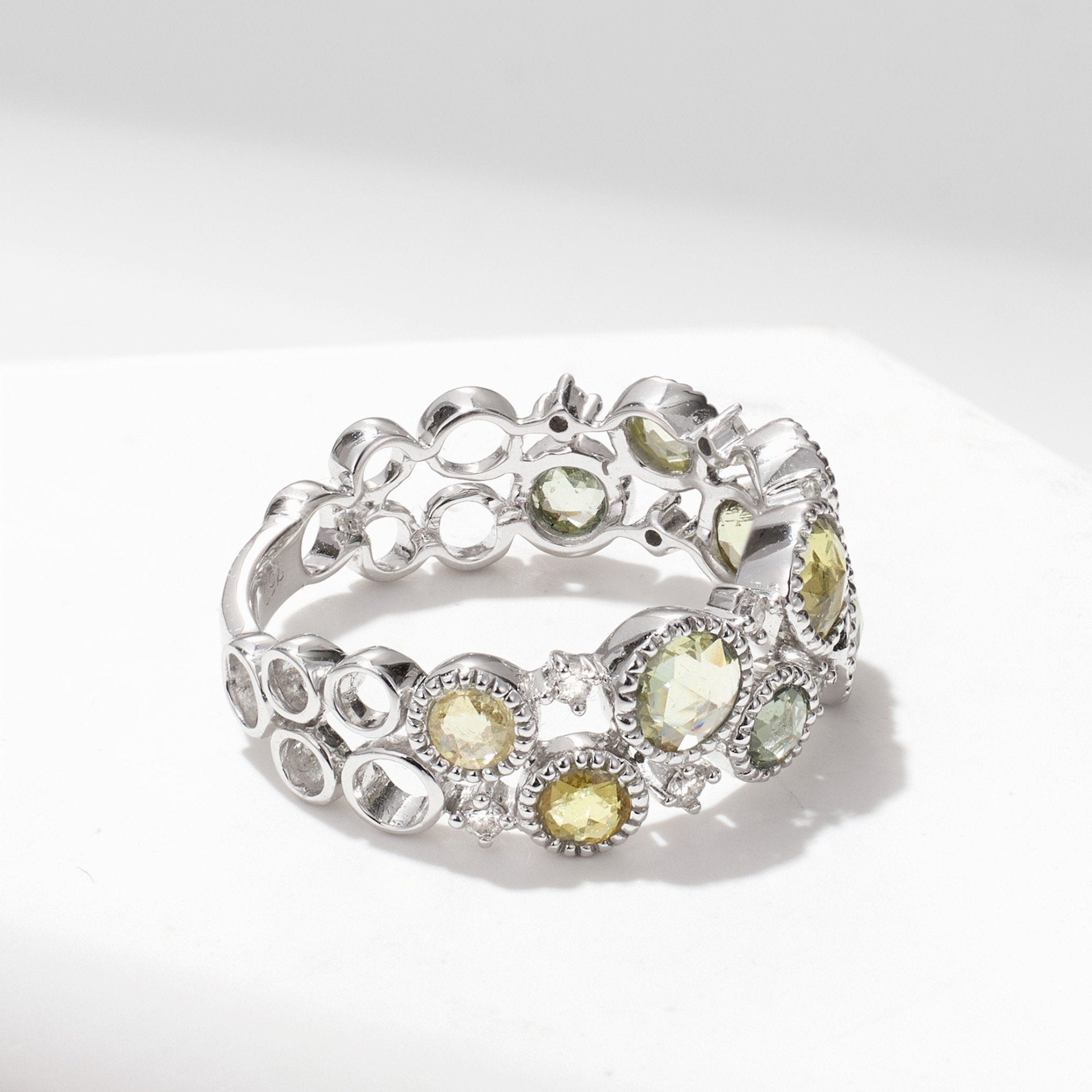 Victorian - Style Statement Ring with Natural Diamonds & Multi - Color Sapphires - Jewelry And Store