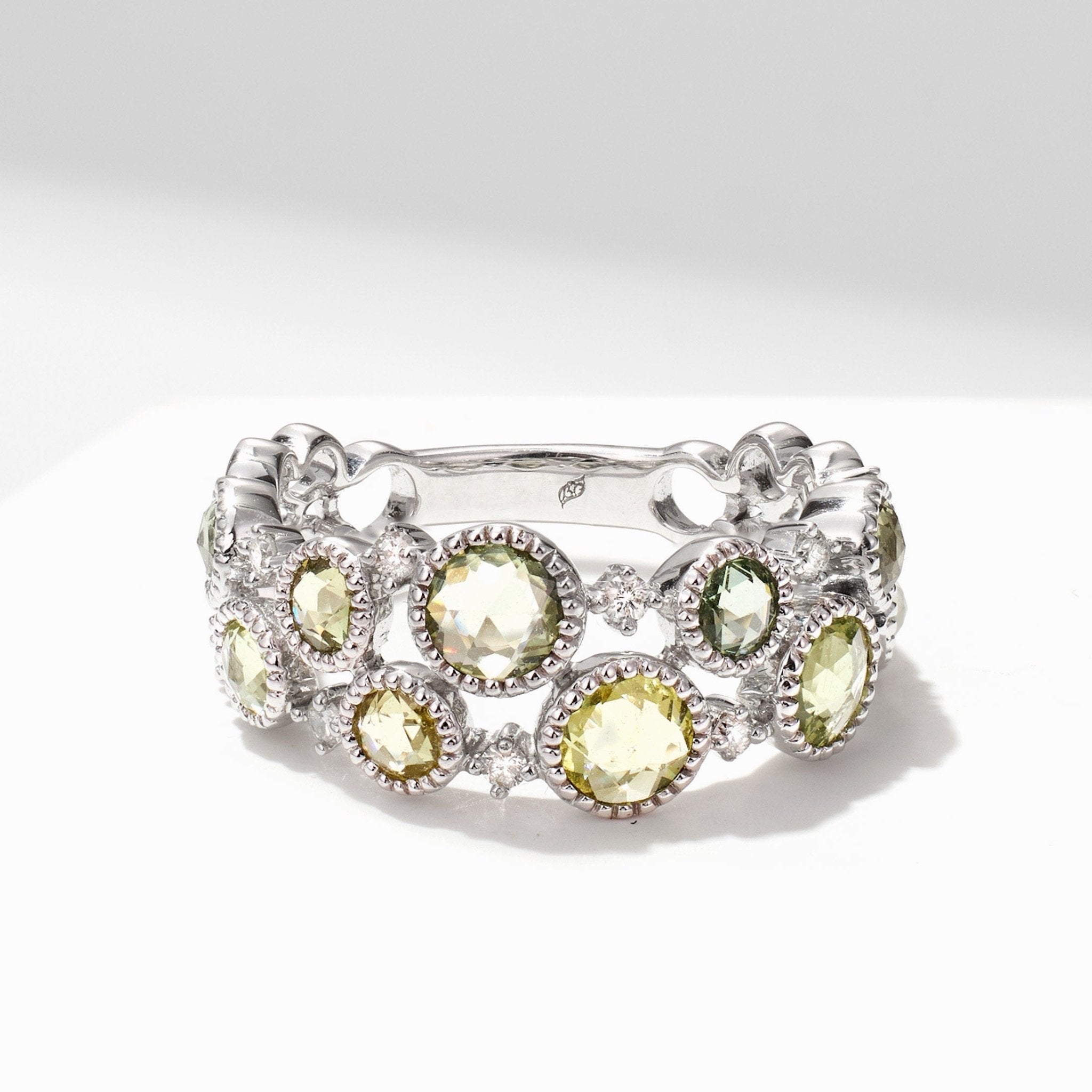Victorian - Style Statement Ring with Natural Diamonds & Multi - Color Sapphires - Jewelry And Store