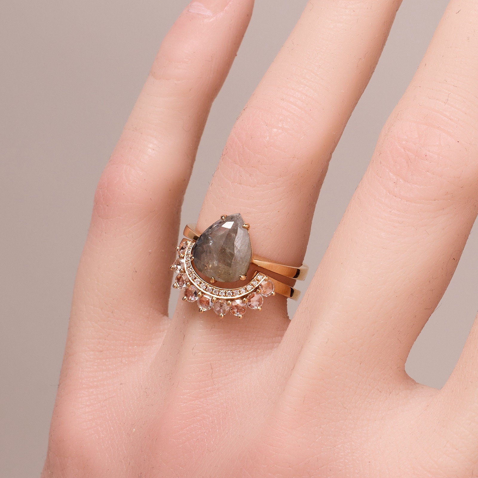 Vintage - Style Contoured Diamond Ring in 18K Rose Gold - Jewelry And Store