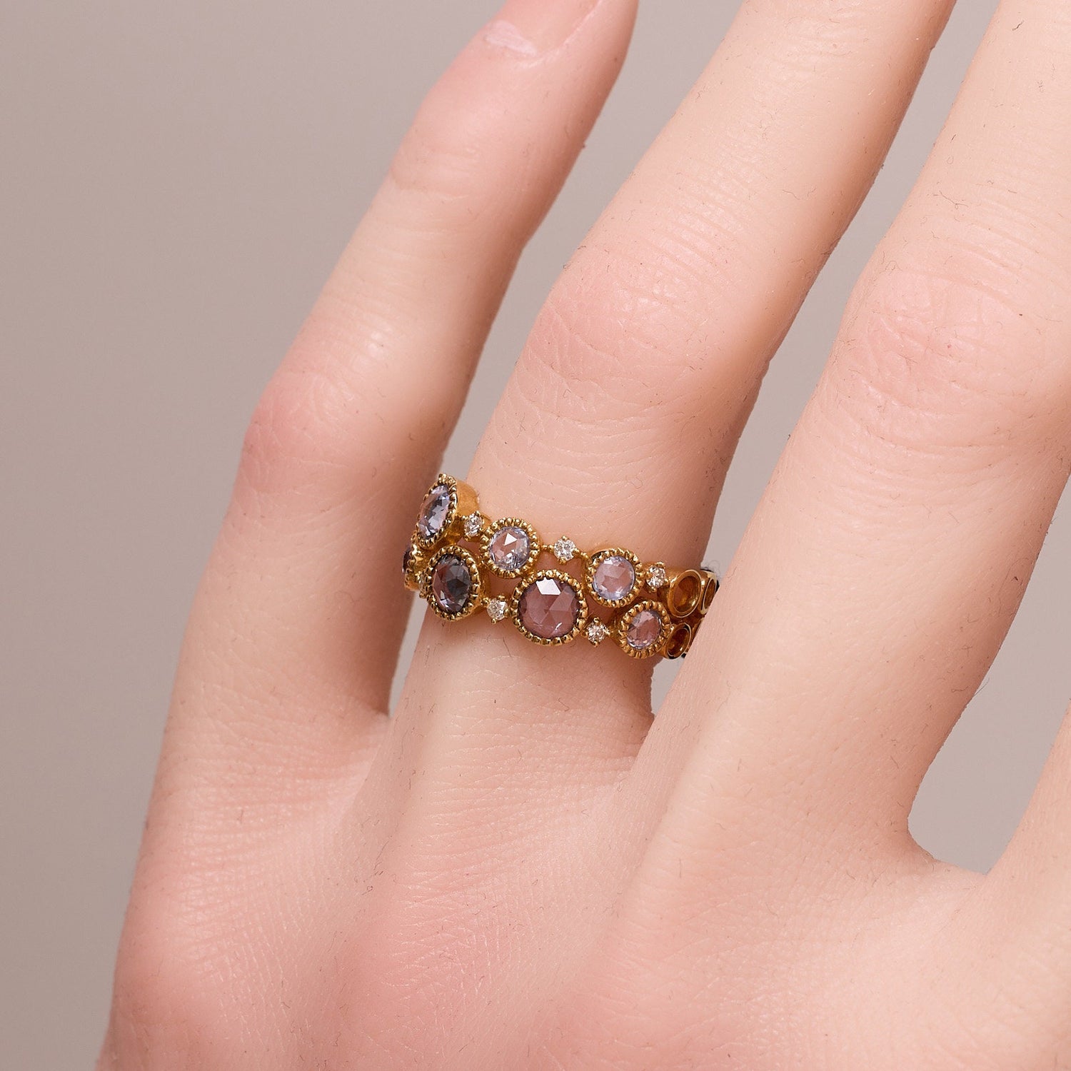Victorian - Style Statement Ring with Diamonds & Multi - Colored Sapphires - Jewelry And Store