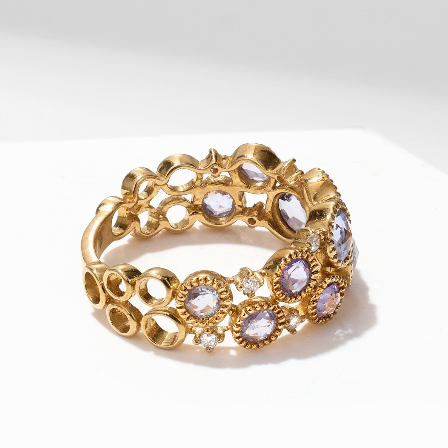 Victorian - Style Statement Ring with Diamonds & Multi - Colored Sapphires - Jewelry And Store