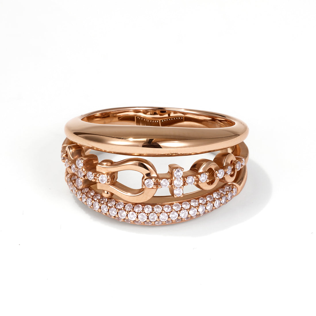 18K Rose Gold Diamond Horseshoe Cocktail Ring - Jewelry And Store