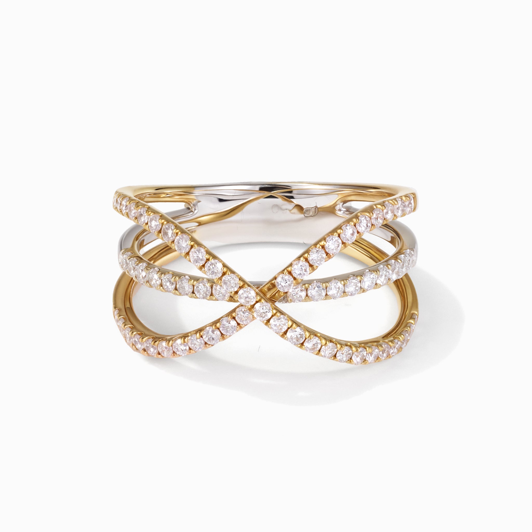 18K Two-Tone Gold Cross Over Diamond Ring