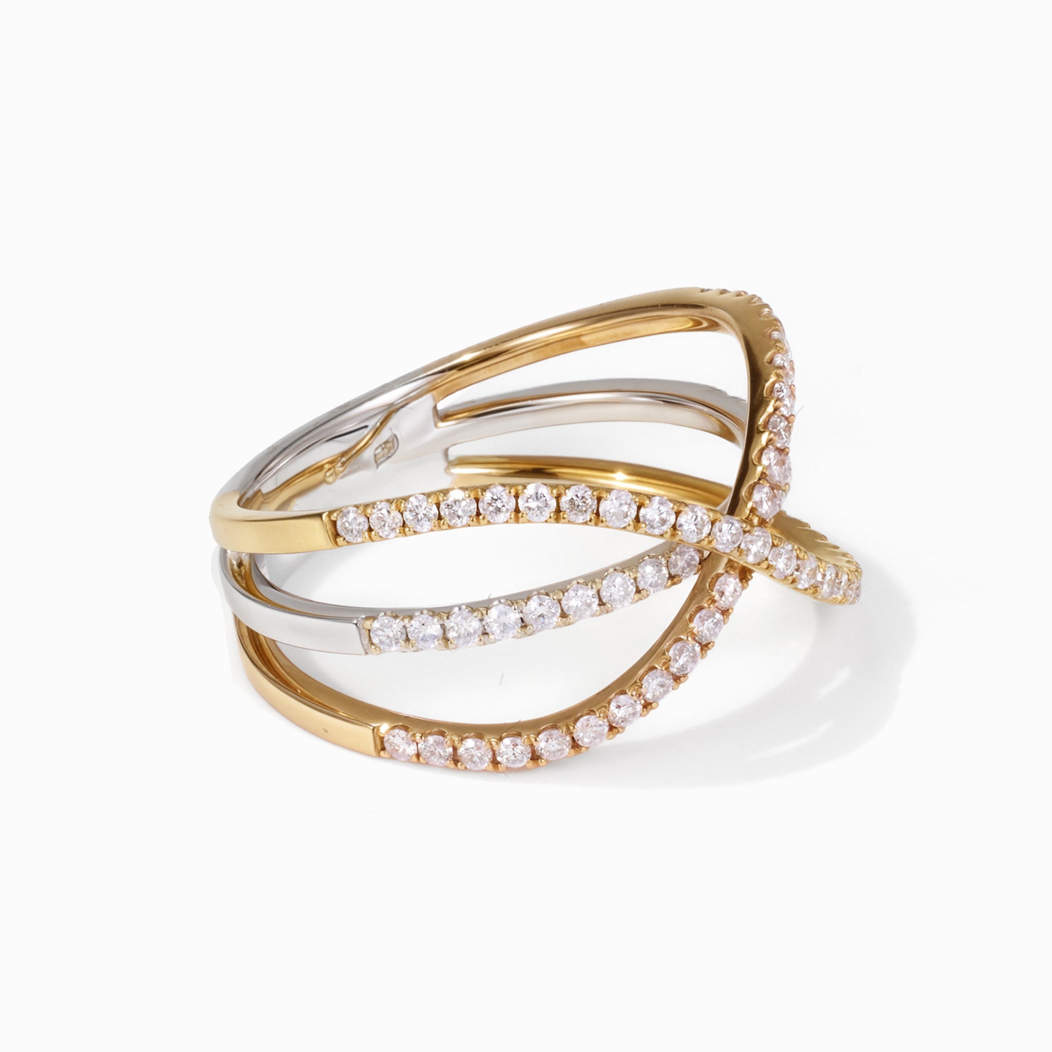 18K Two-Tone Gold Cross Over Diamond Ring