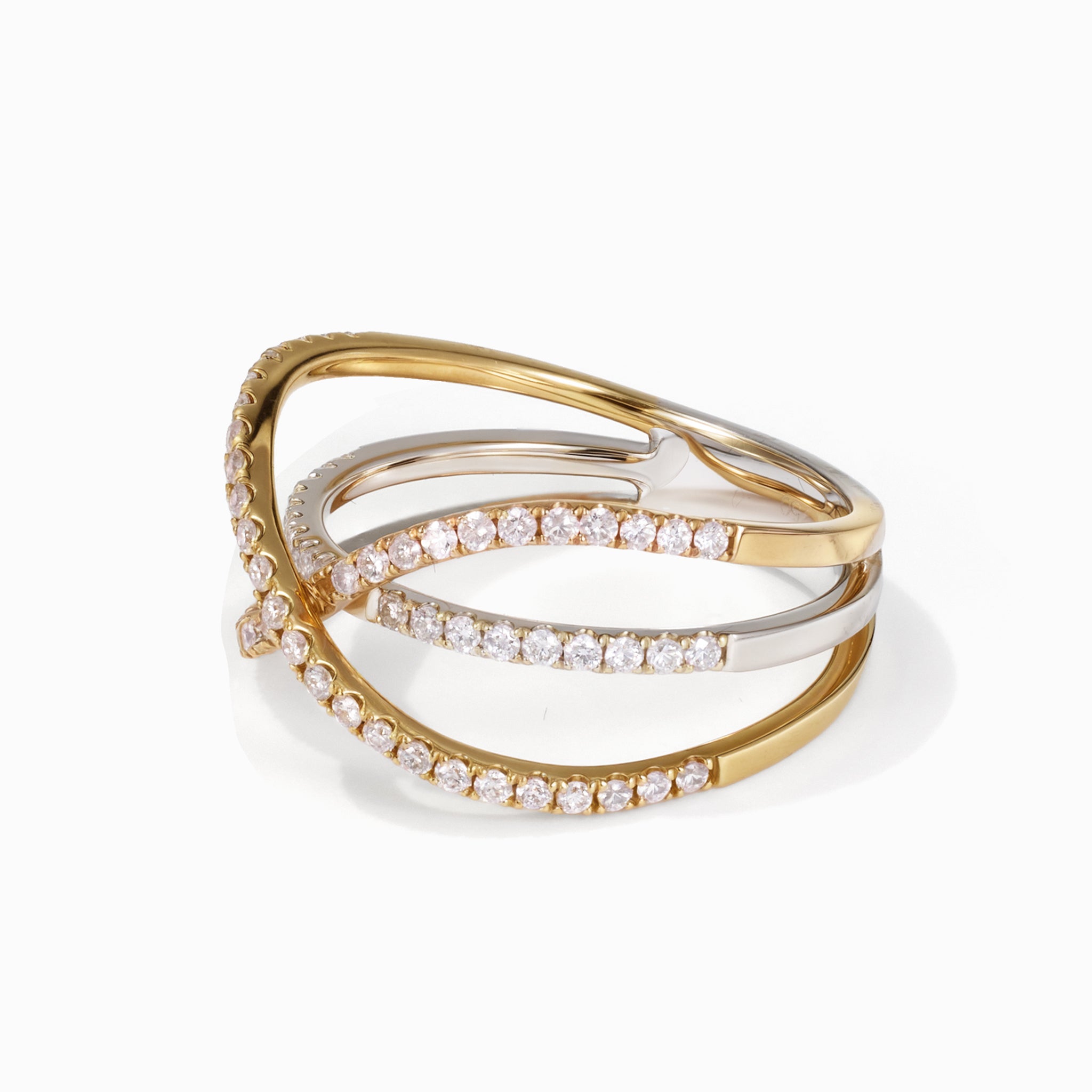 18K Two-Tone Gold Cross Over Diamond Ring
