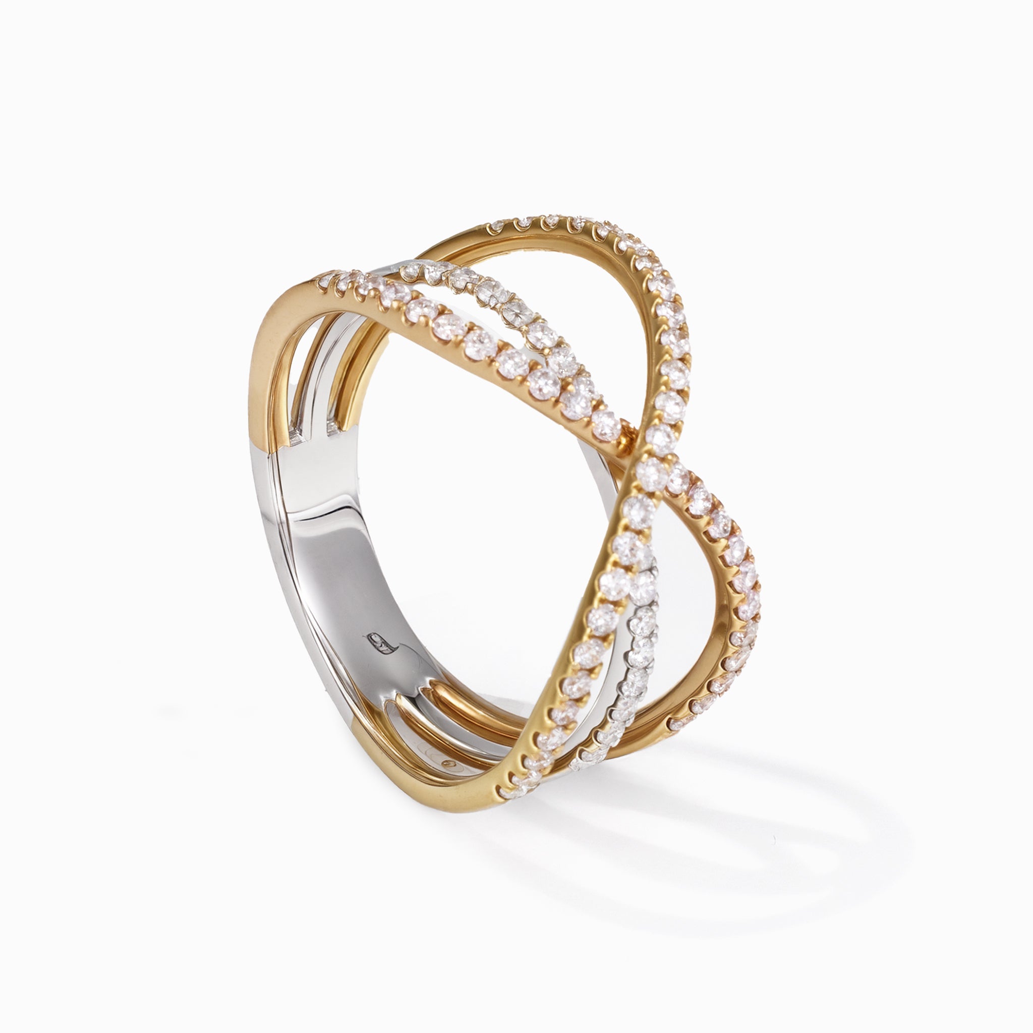 18K Two-Tone Gold Cross Over Diamond Ring