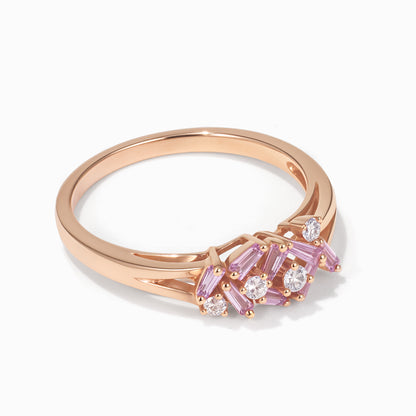 Diamond &amp; Pink Sapphire Band Ring in 18K Gold