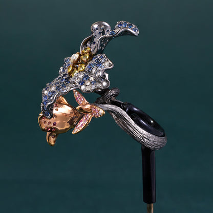 18K Gold Flower Ring with Natural Sapphires and Diamonds - Jewelry And Store