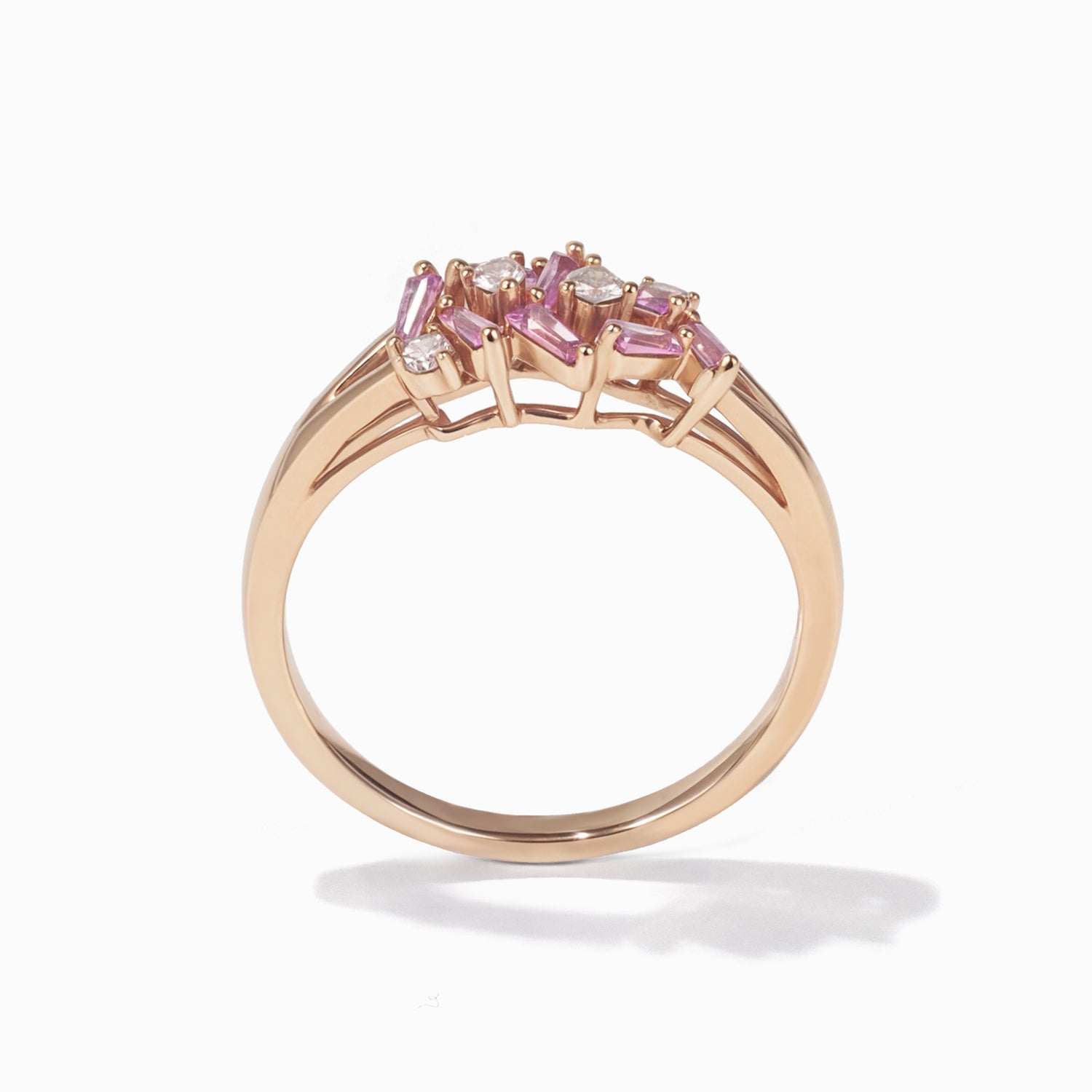 Diamond &amp; Pink Sapphire Band Ring in 18K Gold
