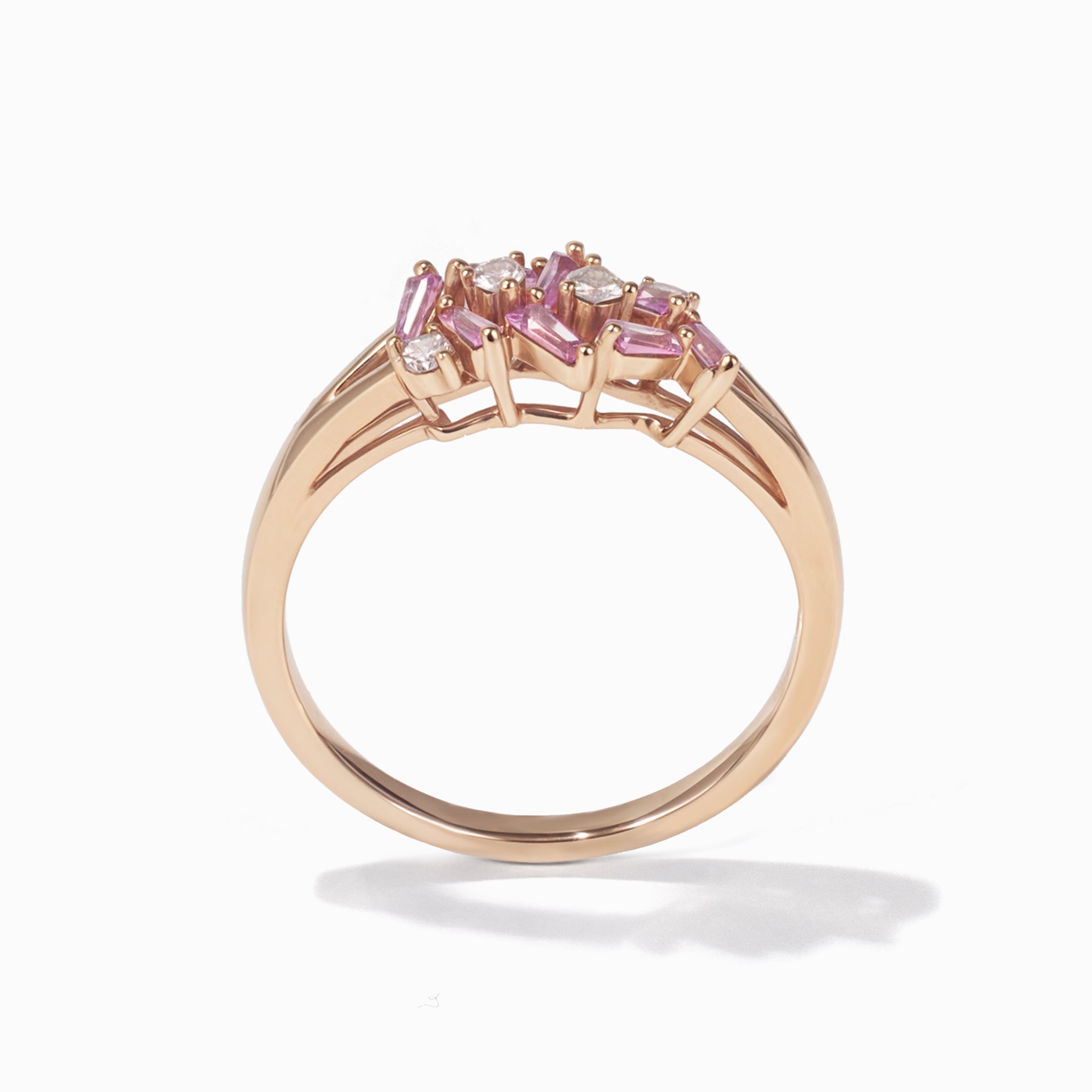 Diamond &amp; Pink Sapphire Band Ring in 18K Gold