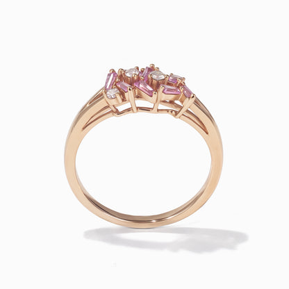Diamond &amp; Pink Sapphire Band Ring in 18K Gold