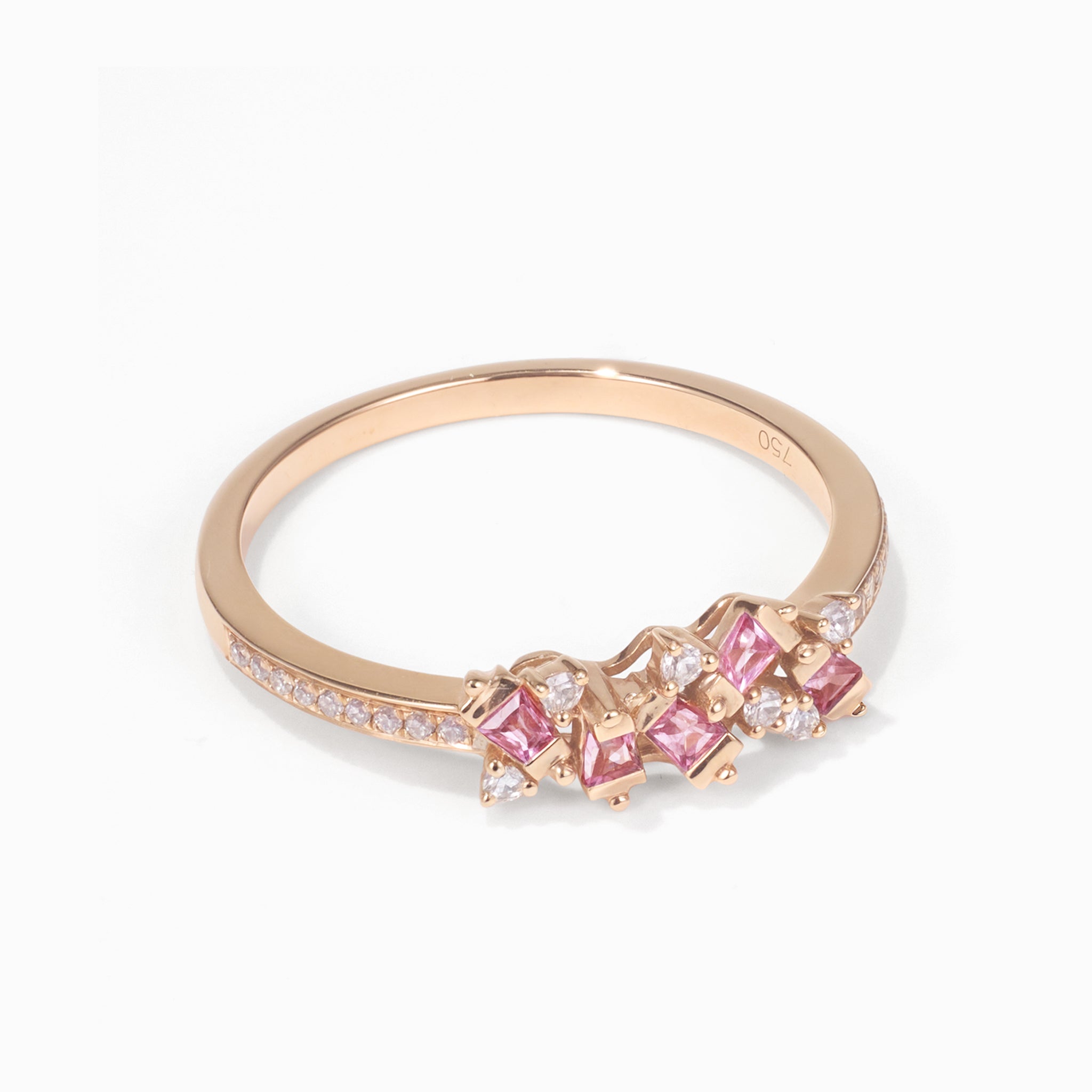 18K Rose Gold Diamond &amp; Pink Sapphire Slim Band Ring - Jewelry And Store