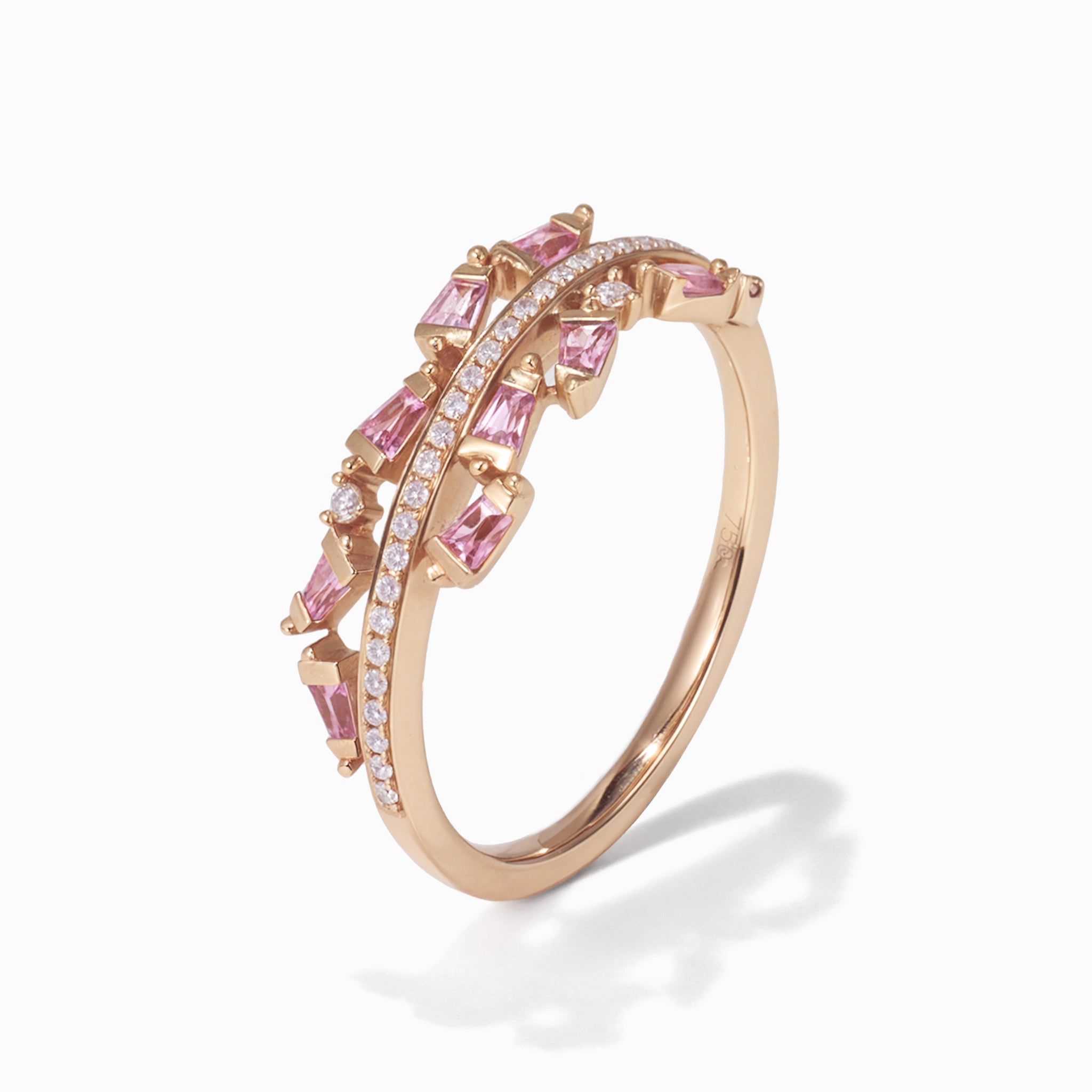 Diamond &amp; Pink Sapphire Band Ring in 18K Gold