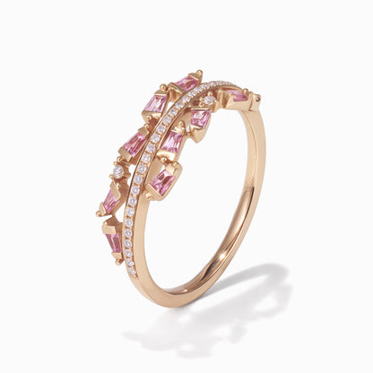 Diamond &amp; Pink Sapphire Band Ring in 18K Gold