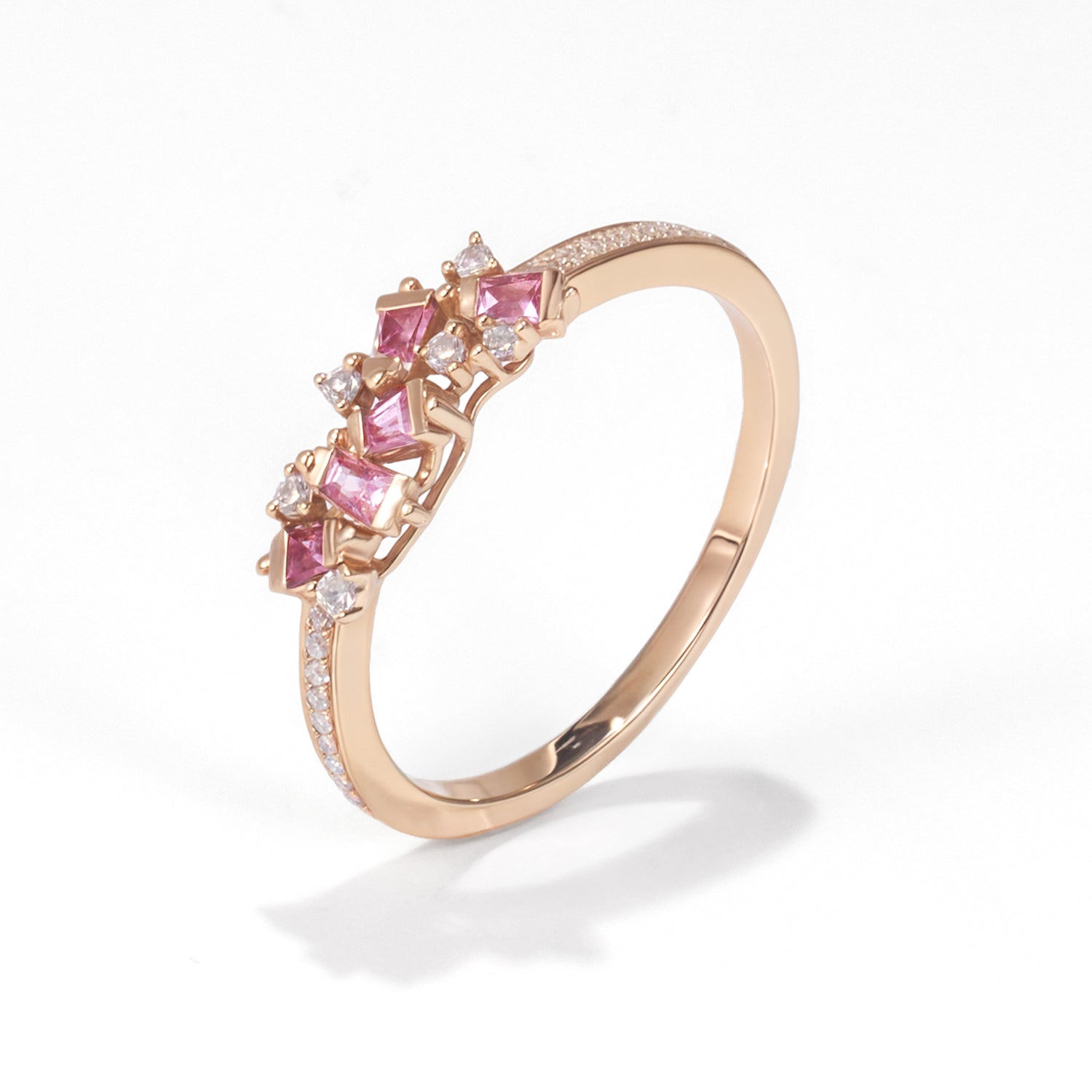 18K Rose Gold Diamond &amp; Pink Sapphire Slim Band Ring