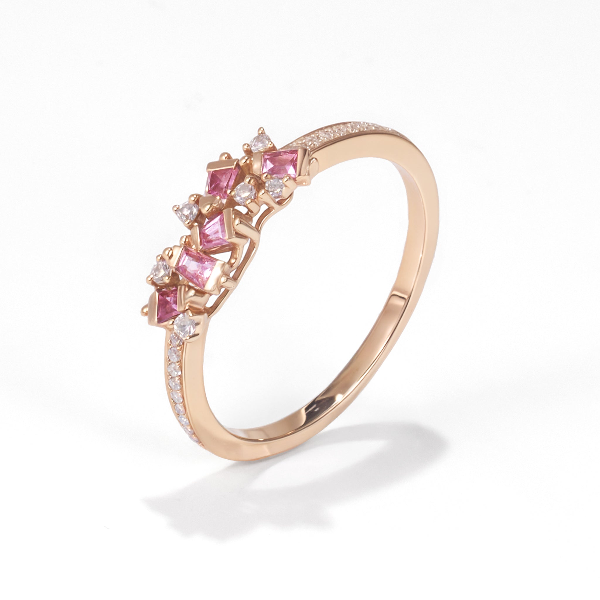 18K Rose Gold Diamond &amp; Pink Sapphire Slim Band Ring - Jewelry And Store
