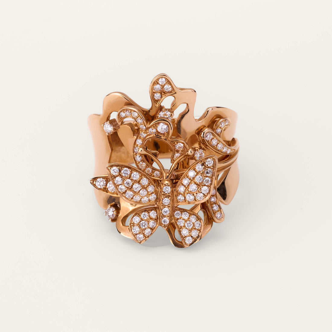 18K Rose Gold Butterfly Diamond Ring - Jewelry And Store