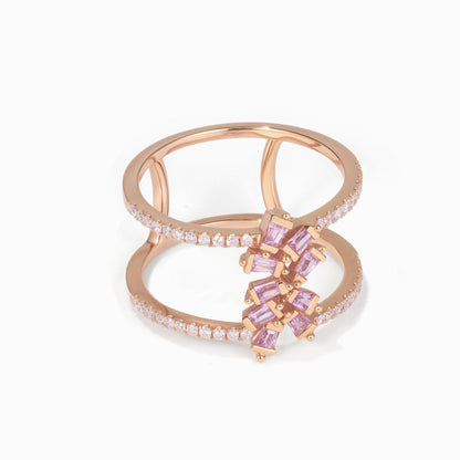 18K Gold Natural Diamond &amp; Pink Sapphire Double Row Ring - Jewelry And Store