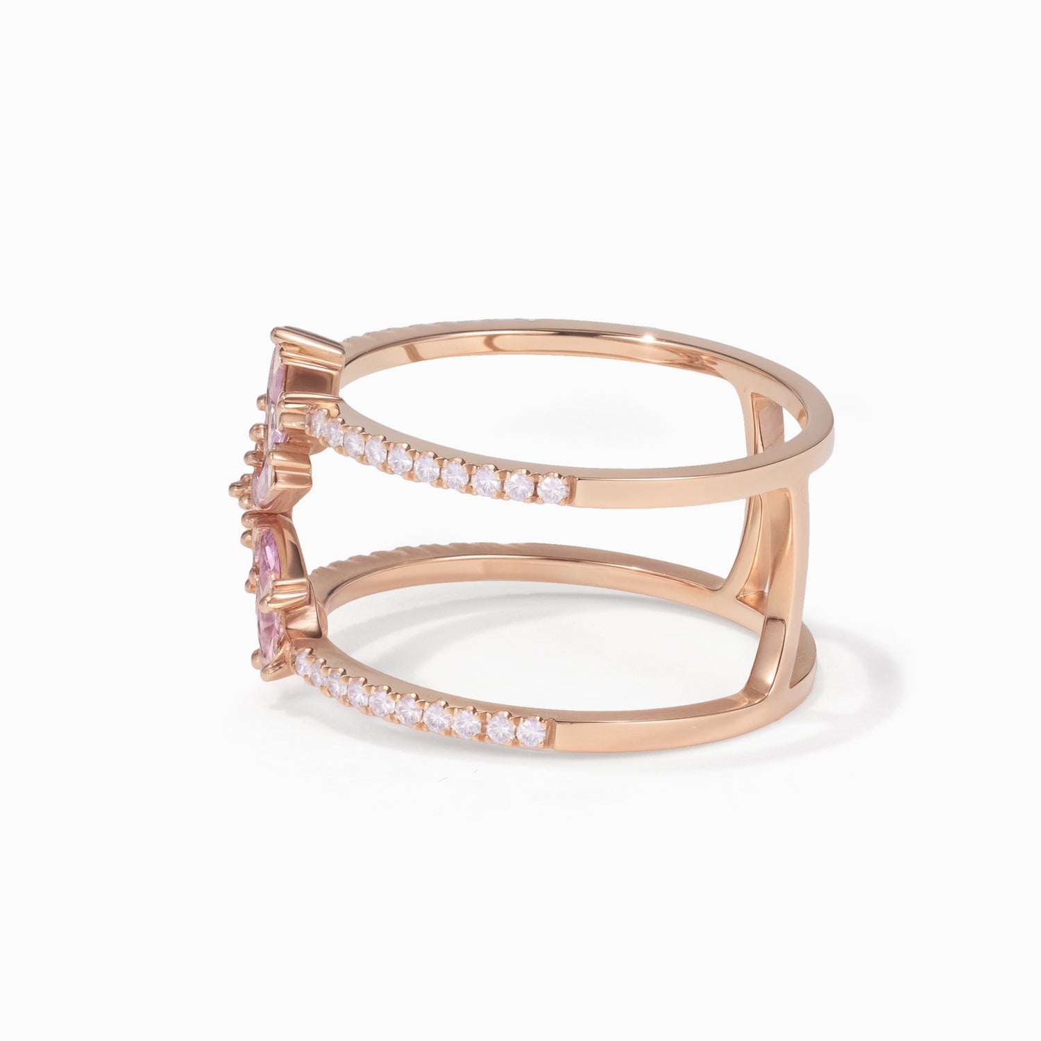 18K Gold Natural Diamond &amp; Pink Sapphire Double Row Ring - Jewelry And Store