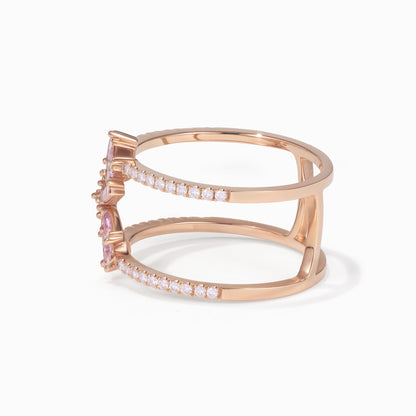 18K Gold Natural Diamond &amp; Pink Sapphire Double Row Ring - Jewelry And Store