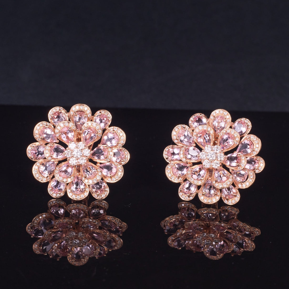18K Rose Gold Cherry Blossom Earrings with Natural Diamonds &amp; Pink Sapphires - Jewelry And Store