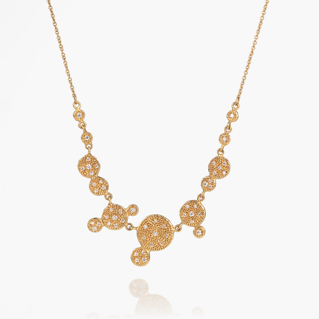 14K Gold Hammered Multi - Disc Necklace with Natural Diamonds - Jewelry And Store