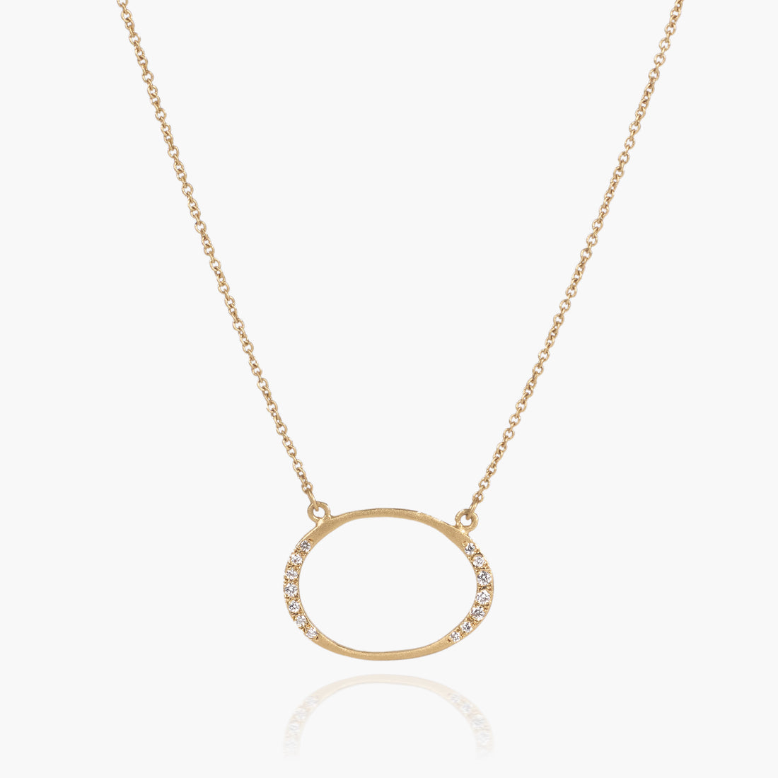 14K Matte Gold Oval Necklace with Natural Diamonds - Jewelry And Store
