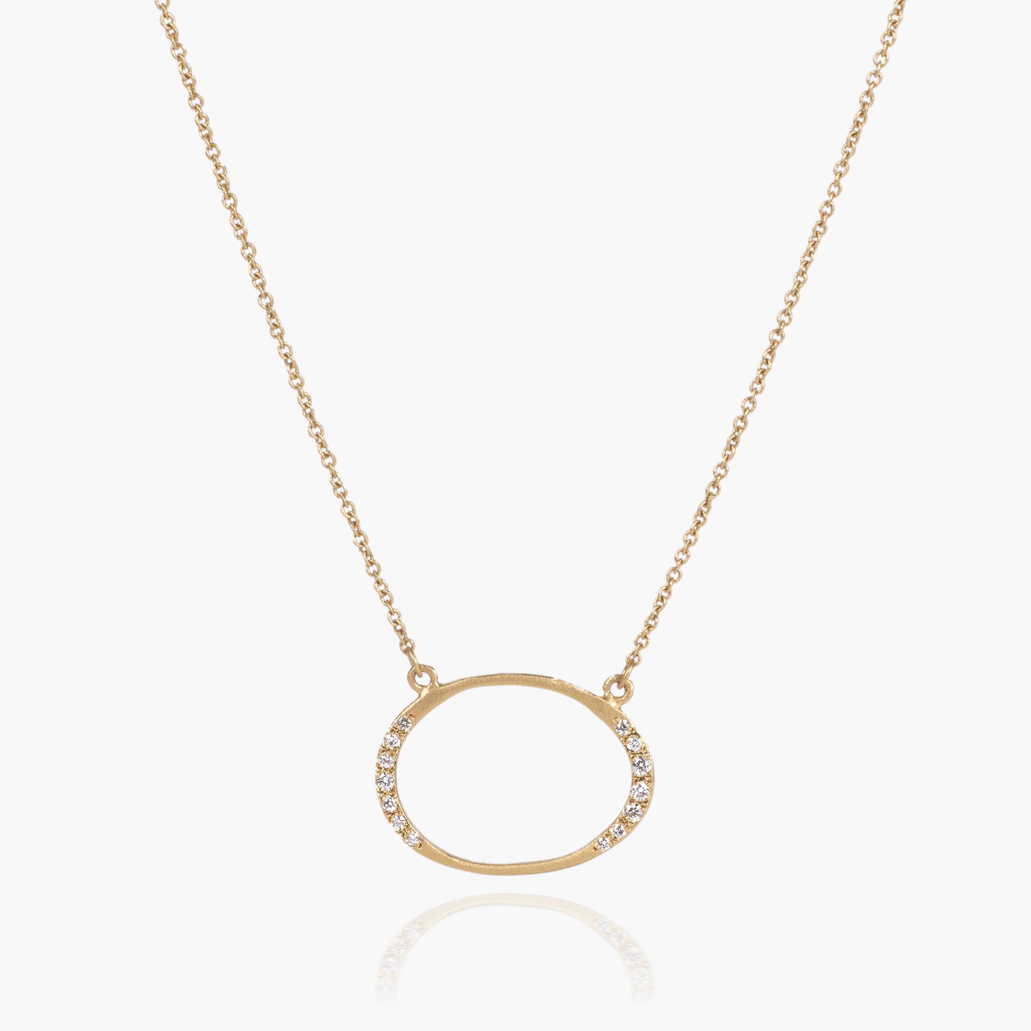 14K Matte Gold Oval Necklace with Natural Diamonds - Jewelry And Store