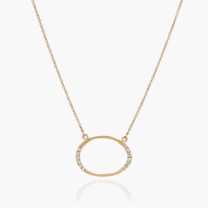 14K Matte Gold Oval Necklace with Natural Diamonds - Jewelry And Store