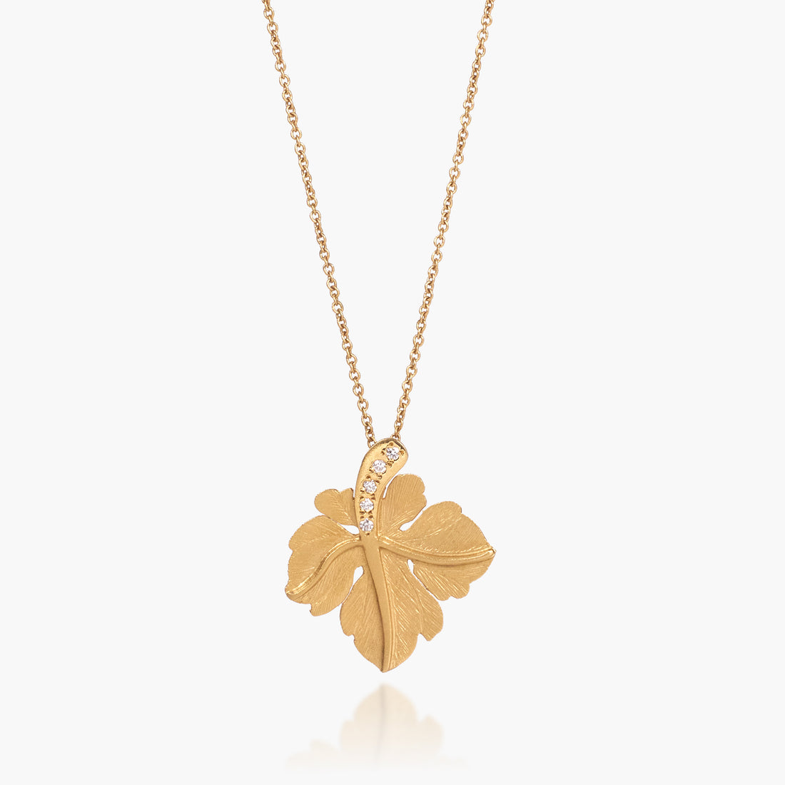 Nature - Inspired 14K Matte Gold Leaf Pendant with Natural Diamonds - Jewelry And Store