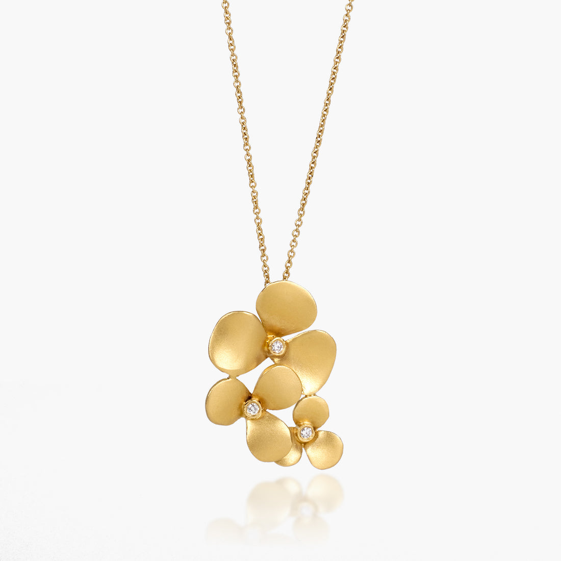 14K Matte Gold Floral Pendant Necklace with Natural Diamonds - Jewelry And Store