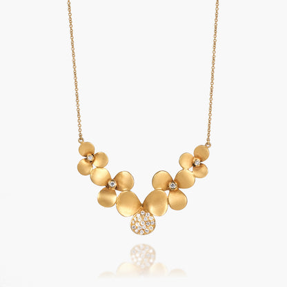 14K Matte Gold Floral Necklace with Natural Diamonds - Jewelry And Store