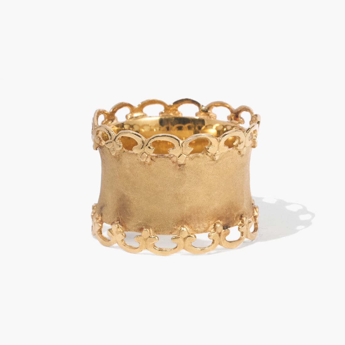 14K Matte Gold Crown - Inspired Wide Band Ring - JewelryAndStore