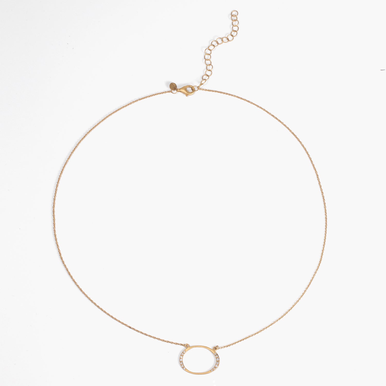 14K Matte Gold Oval Necklace with Natural Diamonds - Jewelry And Store