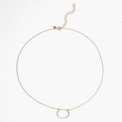 14K Matte Gold Oval Necklace with Natural Diamonds - Jewelry And Store