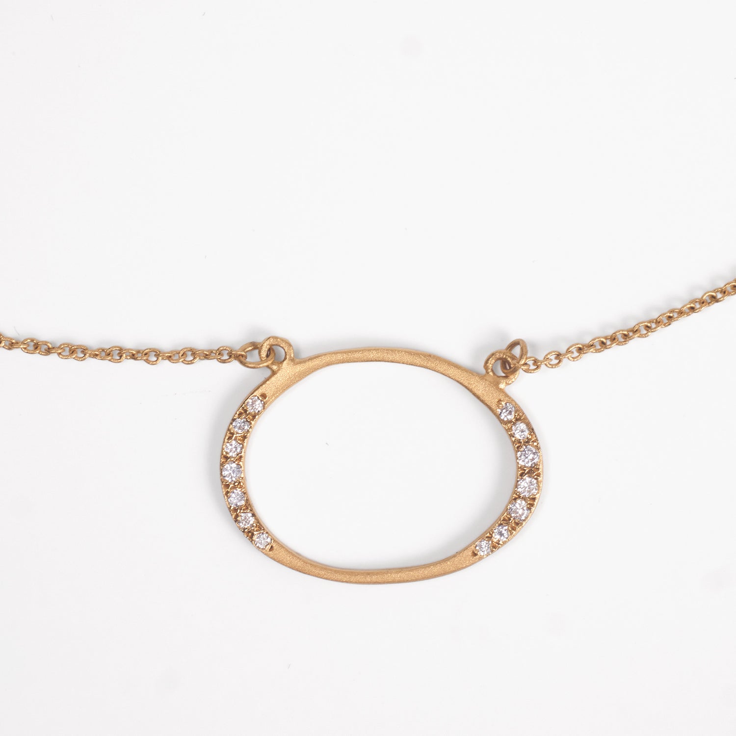 14K Matte Gold Oval Necklace with Natural Diamonds - Jewelry And Store