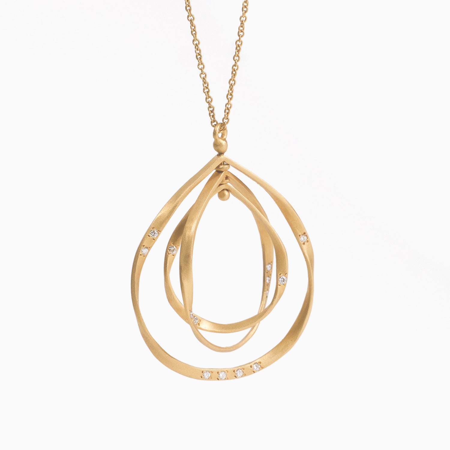 14K Matte Gold Galaxy - Inspired Rotatable Teardrop Pendant with Natural Diamonds - Jewelry And Store